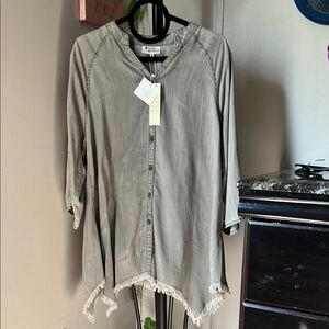 Heather Gray Button-Up Blouse